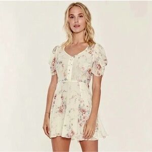 LoveShackFancy Floral Mini Dress in Cream and Pink
